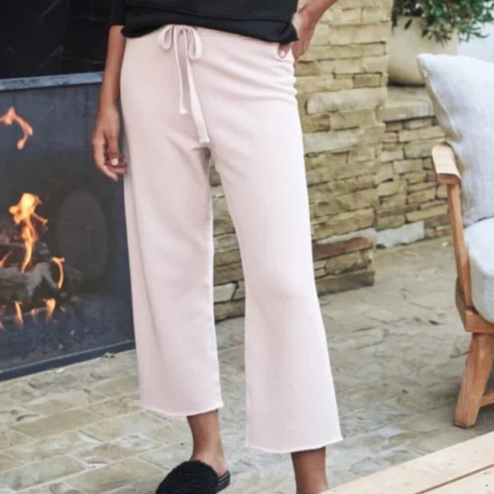 Frank & Eileen CATHERINE Triple Fleece Wide Leg Crop Sweatpants Size: S Rose